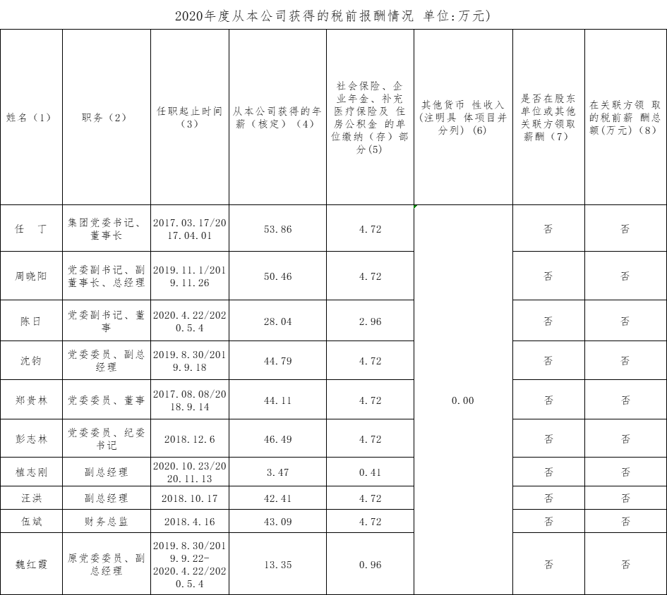 2020年度從本公司獲得的稅前報酬情況